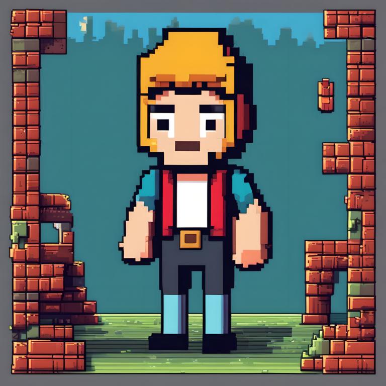 Pixel Art,Pixel Art, People, man, 1boy, solo, male focus, blonde hair, belt, shirt, pants, standing