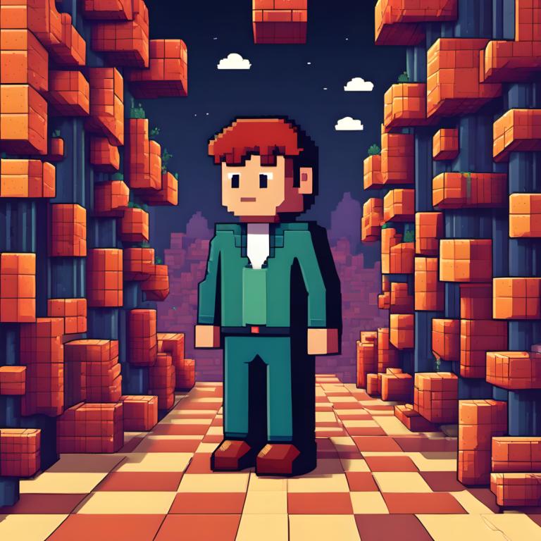 Pixel Art,Pixel Art, People, man, 1boy, solo, male focus, brown hair, brown footwear, standing