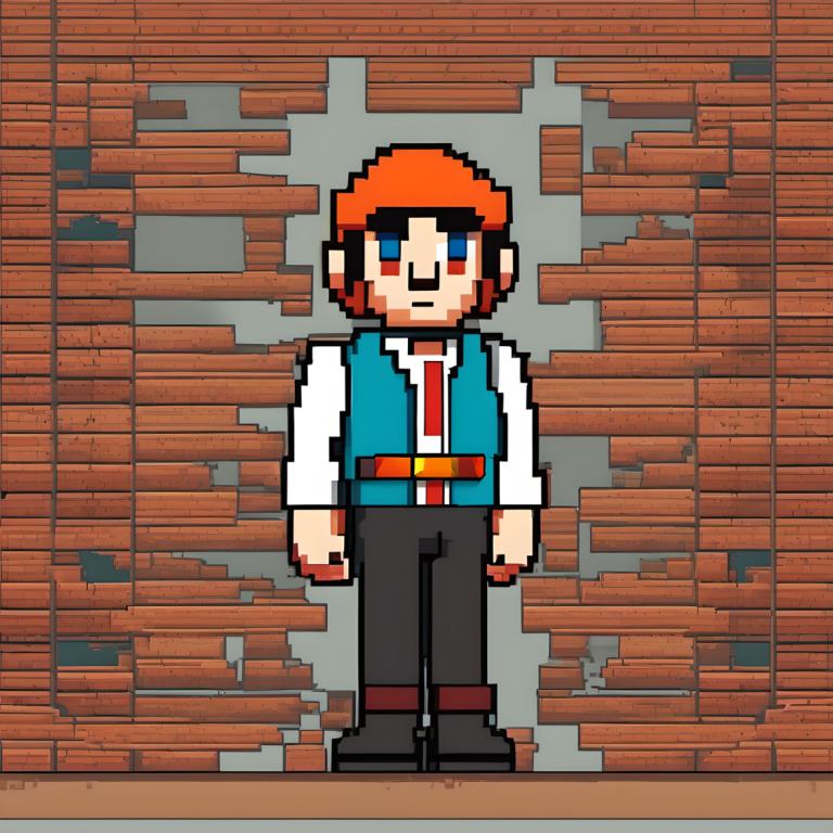 Pixel Art,Pixel Art, People, man, solo, 1boy, male focus, blue eyes, shirt, pants, vest, facial hair