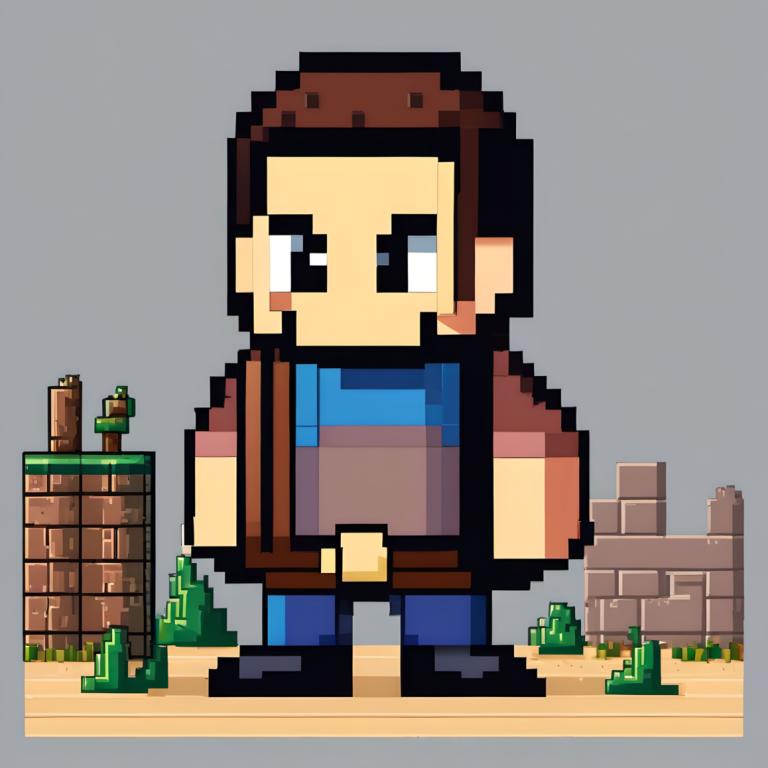 Pixel Art,Pixel Art, People, man, 1boy, male focus, solo, grey background, brown hair, facial hair, shirt