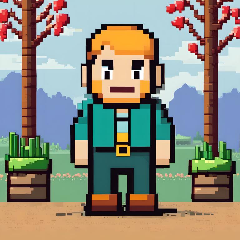 Pixel Art,Pixel Art, People, man, 1boy, male focus, solo, outdoors, brown footwear, facial hair, smile