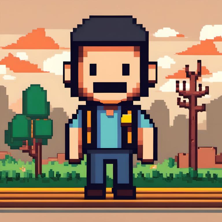 Pixel Art,Pixel Art, People, man, 1boy, male focus, facial hair, solo, outdoors, black hair, mustache, cloud