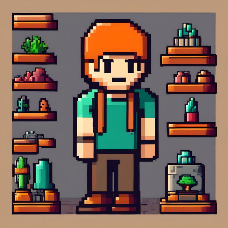 Pixel Art,Pixel Art, People, man, male focus, 1boy, shirt, solo, facial hair, green shirt, standing