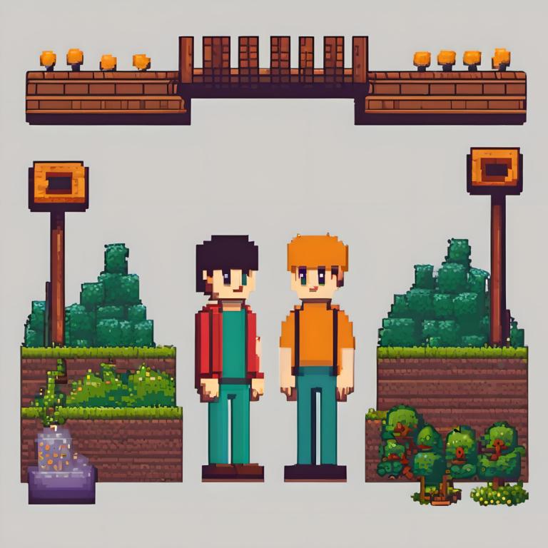 Pixel Art,Pixel Art, People, man, multiple boys, 2boys, male focus, black hair, hat, shirt, jacket, pants