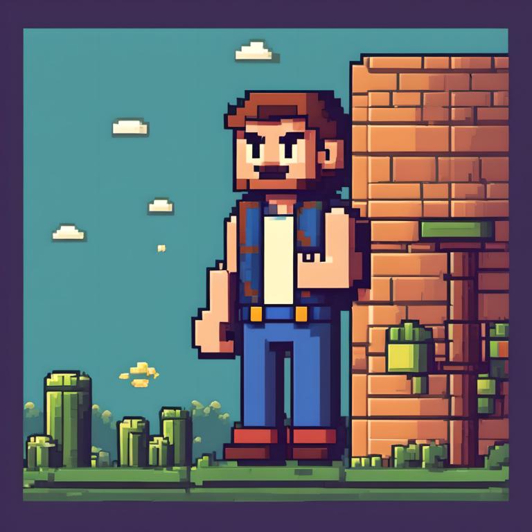 Pixel Art,Pixel Art, People, man, 1boy, male focus, facial hair, solo, brown hair, cloud, mustache, outdoors