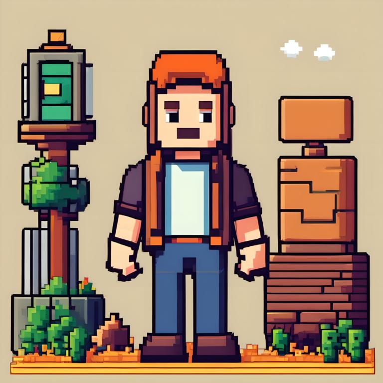 Pixel Art,Pixel Art, People, man, 1boy, male focus, facial hair, solo, mustache, shirt, pants, brown footwear