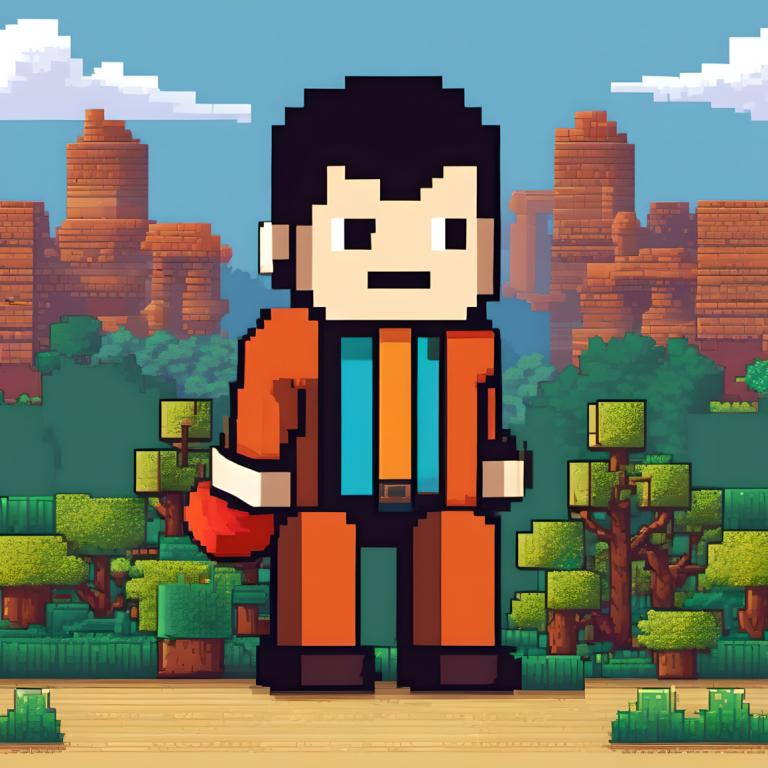 Pixel Art,Pixel Art, People, man, 1boy, male focus, solo, necktie, outdoors, black hair, facial hair, tree