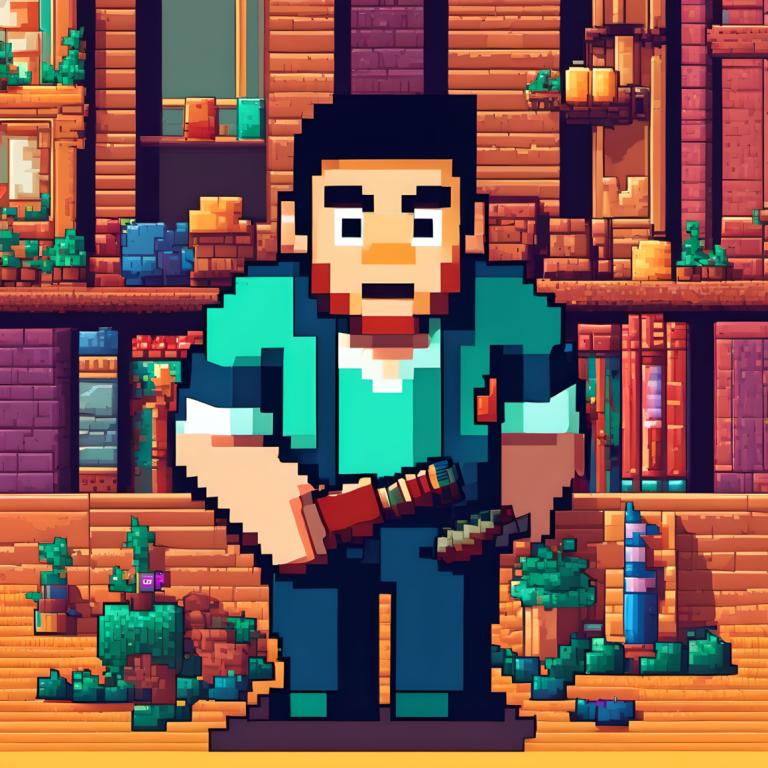 Pixel Art,Pixel Art, People, man, 1boy, male focus, solo, facial hair, gloves, shirt, black hair, standing