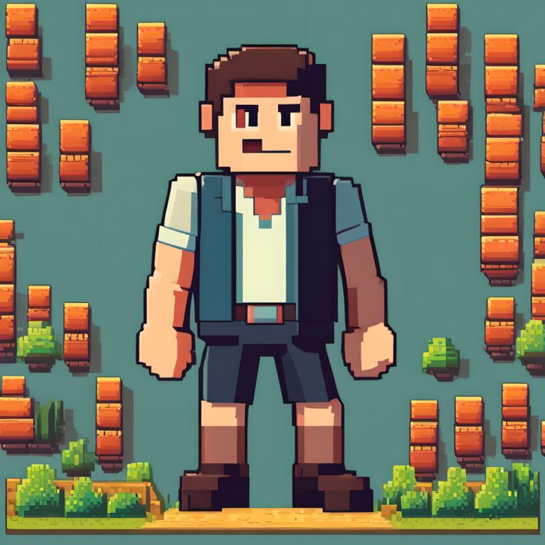 Pixel Art,Pixel Art, People, man, 1boy, solo, male focus, shirt, brown hair, white shirt, shorts