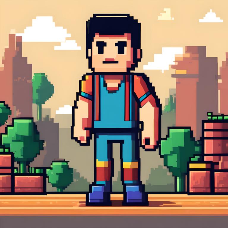 Pixel Art,Pixel Art, People, man, 1boy, male focus, solo, shirt, cloud, black hair, outdoors, standing