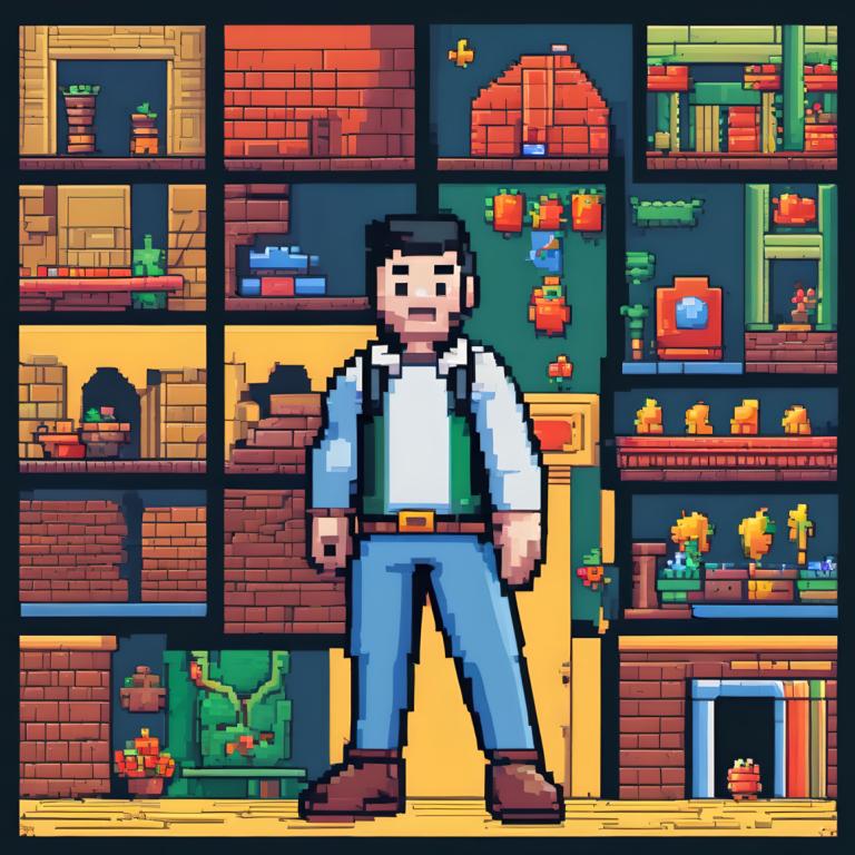 Pixel Art,Pixel Art, Oameni, om, 1 băiat, focalizare masculină, cămaşă, solo, încălțăminte maro, brunet