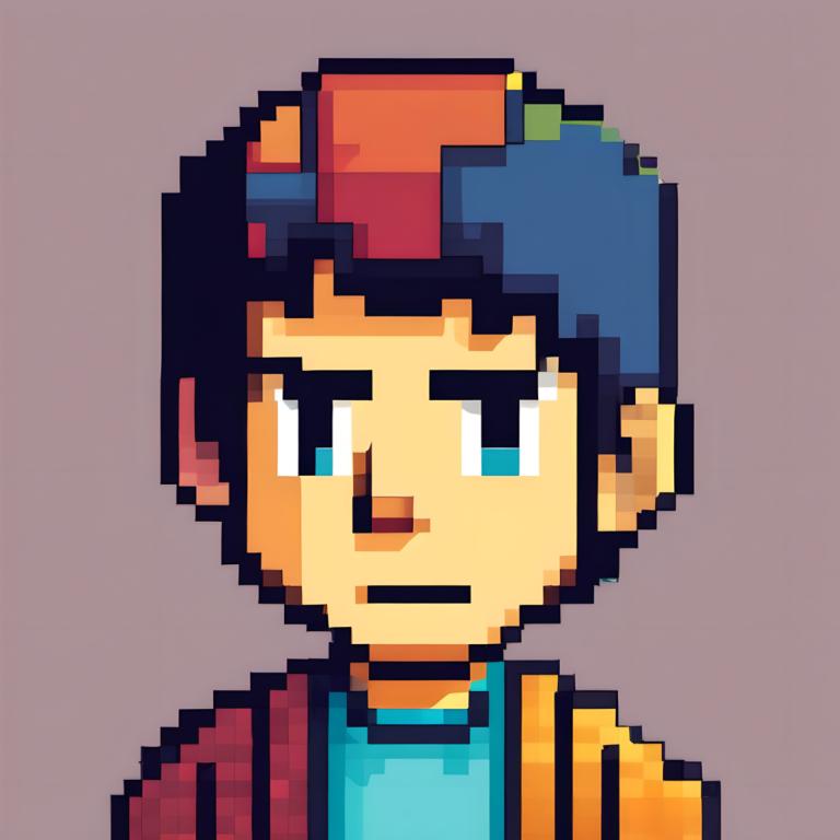 Pixel Art,Pixel Art, People, man, 1boy, male focus, solo, blue eyes, simple background, jacket, black hair