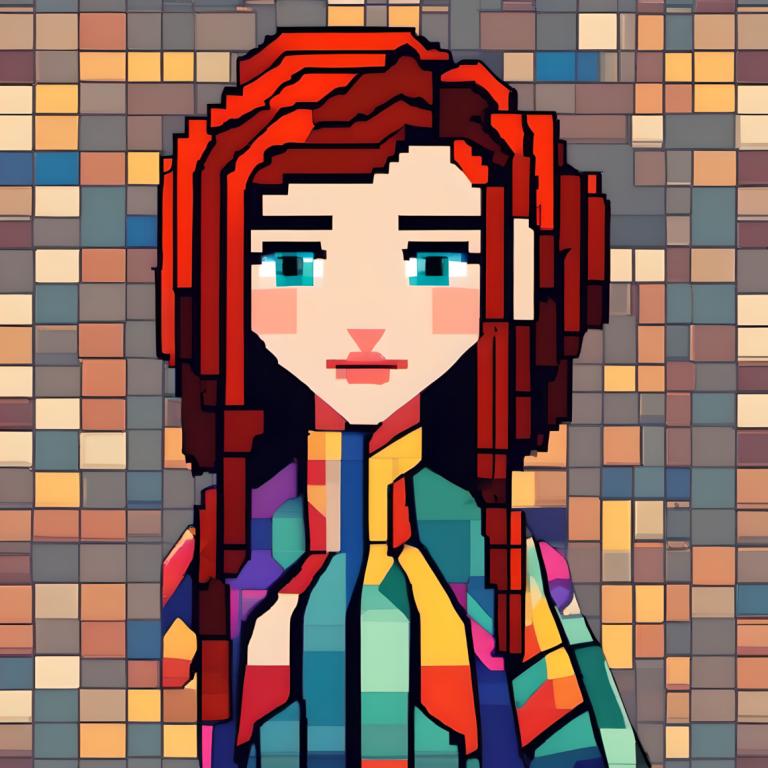 Pixel Kunst,Pixel Kunst, Menschen, Frau, 1Mädchen, Solo, Oberkörper, Blick auf den Betrachter, braune Haare