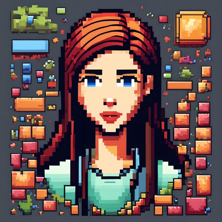 Arte pixelata,Arte pixelata, Persone, donna, 1 ragazza, assolo, occhi azzurri, capelli neri, capelli lunghi