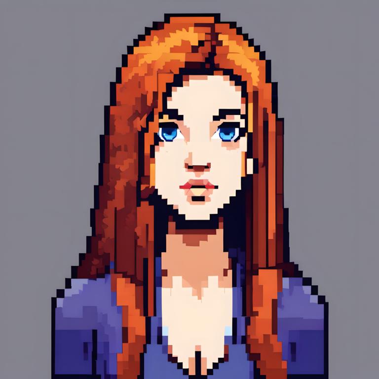 Pixel Kunst,Pixel Kunst, Menschen, Frau, 1Mädchen, Solo, blaue Augen, lange Haare, grauer Hintergrund