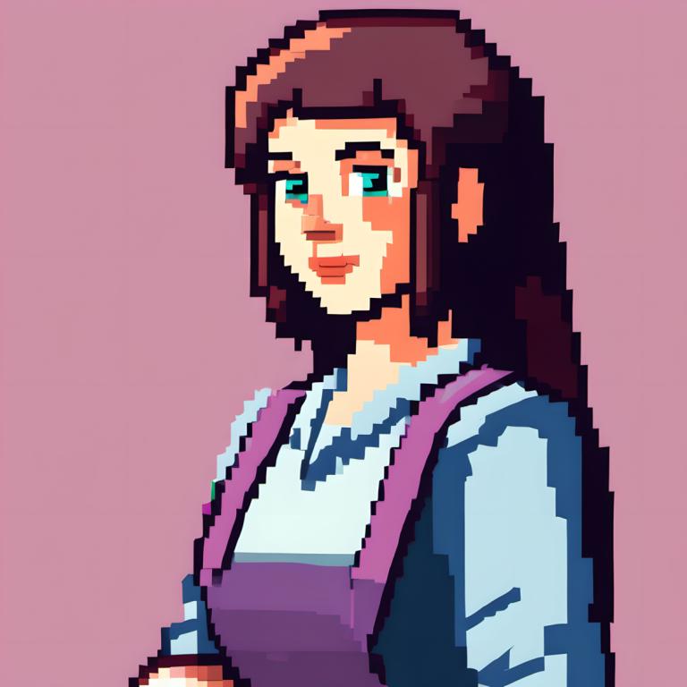 Arte de pixel,Arte de pixel, Gente, mujer, 1 chica, solo, pelo largo, Pelo castaño, fondo sencillo, camisa