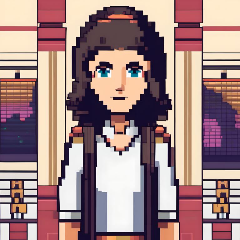 Pixel Art,Pixel Art, People, woman, 1girl, solo, shirt, white shirt, looking at viewer, blue eyes, upper body