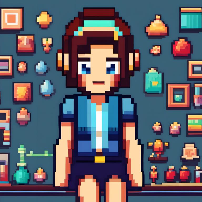 Pixel Kunst,Pixel Kunst, Menschen, Frau, Solo, braune Haare, blaue Augen, kurze Hose, kurzes Haar, 1Mädchen