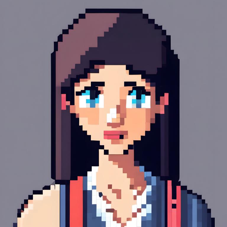 Pixel Kunst,Pixel Kunst, Menschen, Frau, Solo, blaue Augen, grauer Hintergrund, einfacher Hintergrund