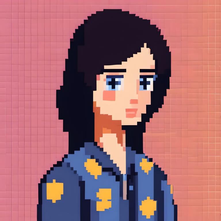 Pixel Art,Pixel Art, Lidé, žena, POLICIE, policejní uniforma, sólo, modré oči, černé vlasy, jednotný, 1 dívka