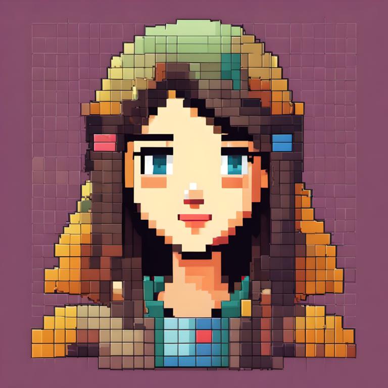 Pixel Art,Pixel Art, People, woman, solo, facial hair, animification, blue eyes, 1girl, beard, black hair