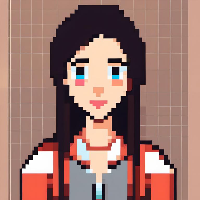 Pixel Art,Pixel Art, People, woman, solo, 1boy, black hair, blue eyes, male focus, long hair