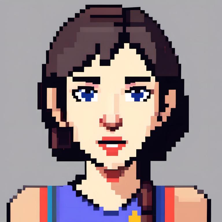 Pixel Art,Pixel Art, People, woman, solo, blue eyes, 1boy, male focus, grey background, brown hair