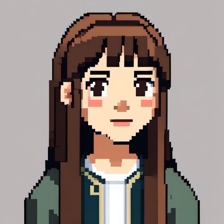 Pixel Kunst,Pixel Kunst, Menschen, Mädchen, braune Haare, Solo, 1Mädchen, lange Haare, braune Augen