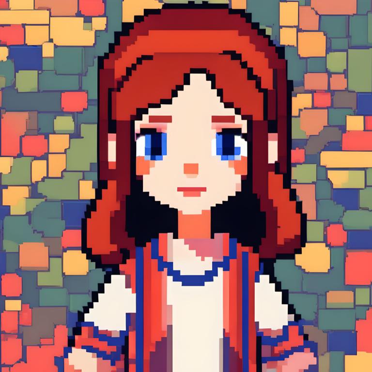 Pixel Art,Pixel Art, People, girl, 1girl, solo, blue eyes, long hair, looking at viewer, short sleeves