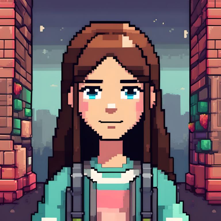 Arte pixelata,Arte pixelata, Persone, ragazza, assolo, 1 ragazza, camicia, capelli castani, capelli lunghi