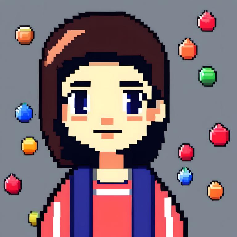 Pixel Art,Pixel Art, People, girl, 1boy, facial hair, solo, male focus, shirt, blue eyes, grey background