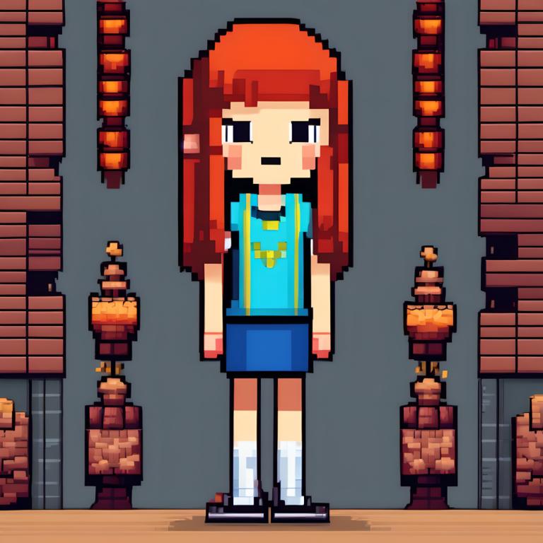 Arte de pixel,Arte de pixel, Gente, chica, 1 chica, solo, pelo largo, calzado negro, medias, camisa