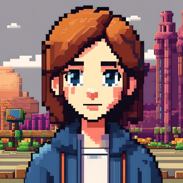 Pixel Art,Pixel Art, People, girl, solo, brown hair, 1boy, male focus, blue eyes, facial hair, outdoors