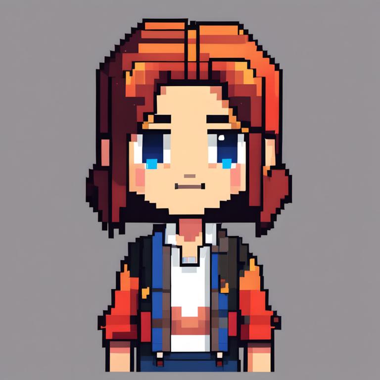 Pixel Art,Pixel Art, People, girl, solo, blue eyes, grey background, 1boy, male focus, simple background