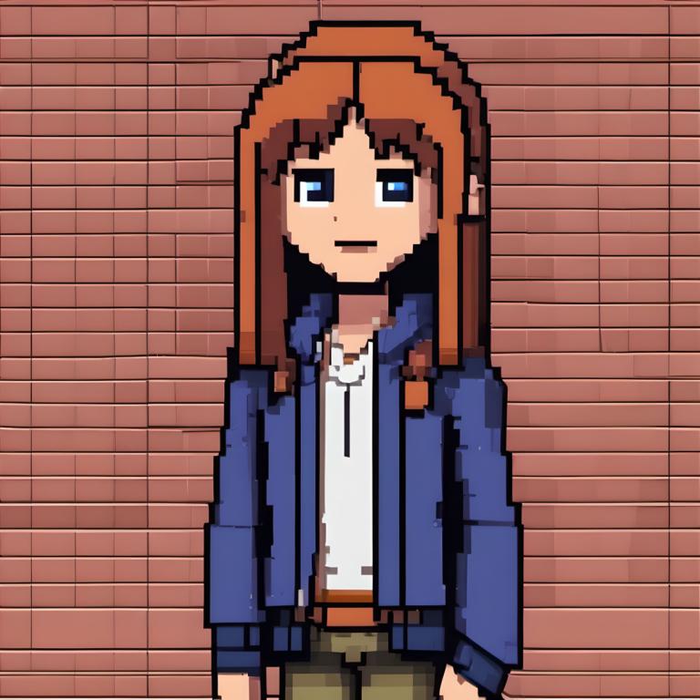 Arte pixelata,Arte pixelata, Persone, ragazza, assolo, 1 ragazza, capelli castani, occhi azzurri, camicia