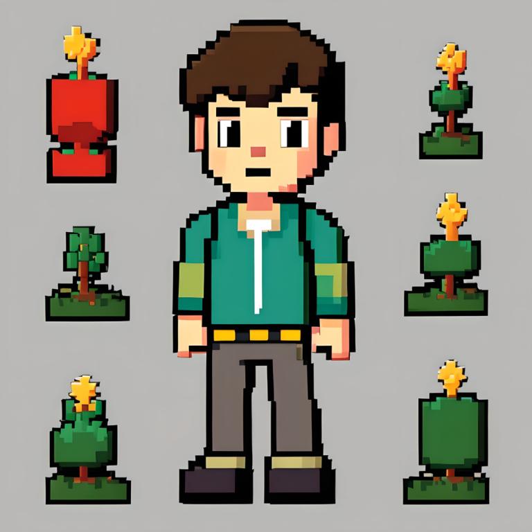 Pixel Art,Pixel Art, People, boy, 1boy, grey background, male focus, brown hair, facial hair