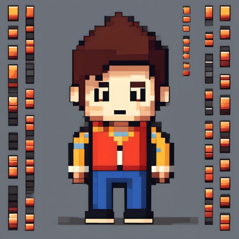 Pixel Art,Pixel Art, People, boy, 1boy, male focus, brown hair, grey background, solo, color guide, shirt