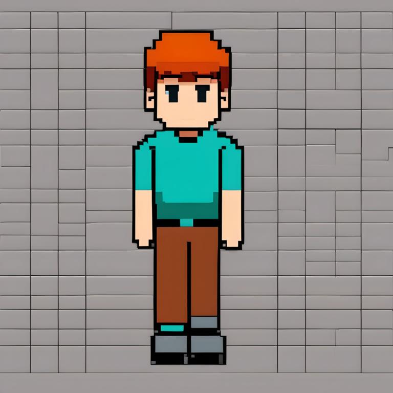 Pixel Art,Pixel Art, People, boy, solo, 1boy, male focus, brown pants, shirt, pants, arms at sides, full body