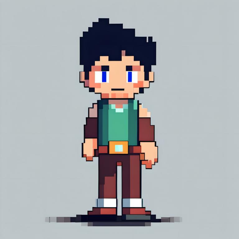 Pixel art,Pixel art, Personnes, garçon, 1garçon, foyer masculin, solo, yeux bleus, cheveux noirs, fond gris