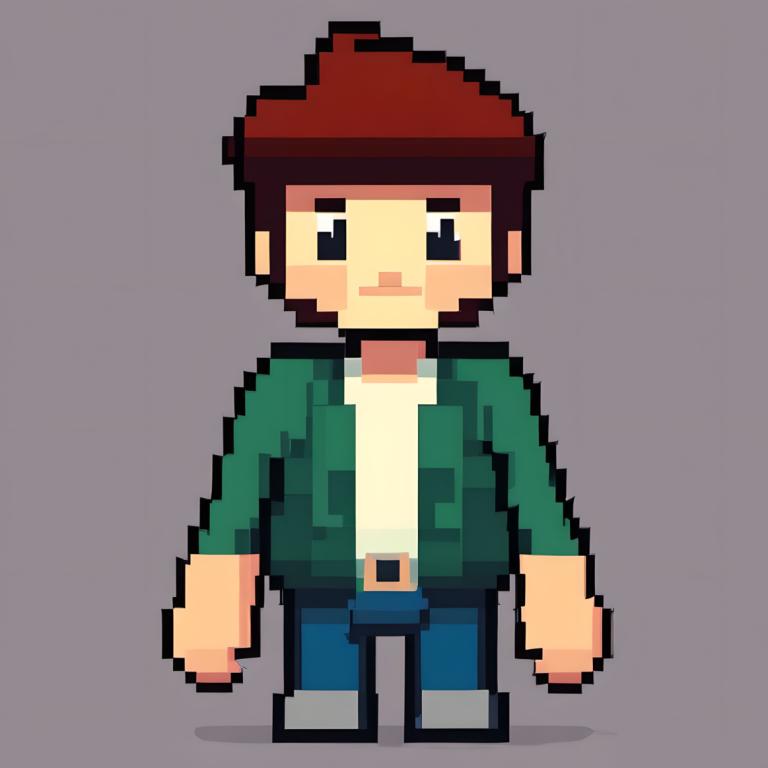 Pixel art,Pixel art, Personnes, garçon, 1garçon, solo, foyer masculin, cheveux bruns, fond gris, fond simple