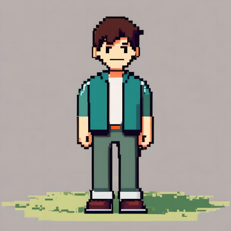 Pixel art,Pixel art, Personnes, garçon, 1garçon, foyer masculin, solo, cheveux bruns, fond gris