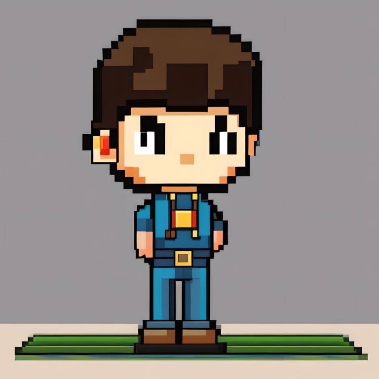 Pixel art,Pixel art, Personnes, garçon, 1garçon, foyer masculin, solo, fond gris, cheveux bruns, chibi