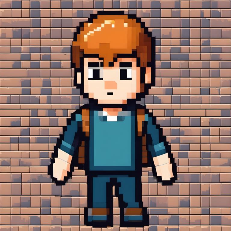 Pixel Kunst,Pixel Kunst, Menschen, Junge, 1Junge, Solo, braune Haare, männlicher Fokus, Hemd, schwarze Augen