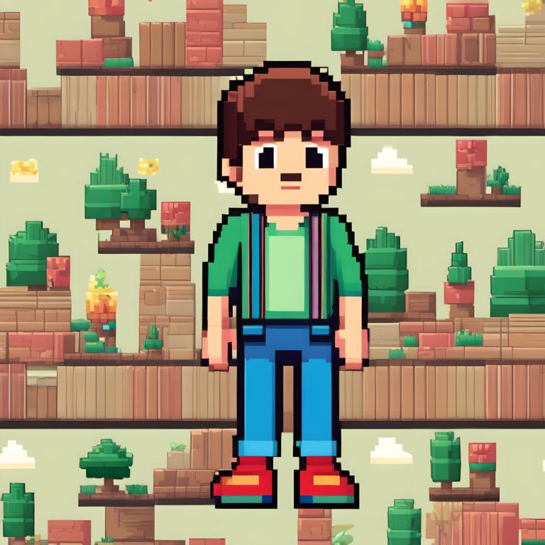 Pixel art,Pixel art, Personnes, garçon, 1garçon, solo, cheveux bruns, chemise, foyer masculin