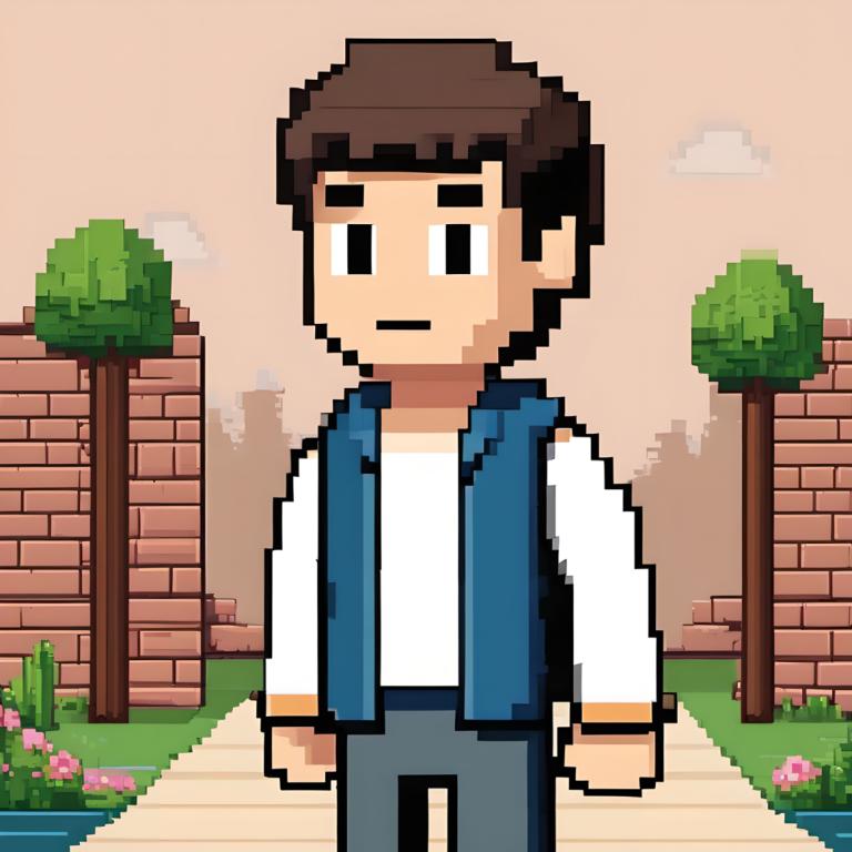 Pixel Art,Pixel Art, Oameni, băiat, 1 băiat, solo, păr șaten, focalizare masculină, iarbă, în aer liber