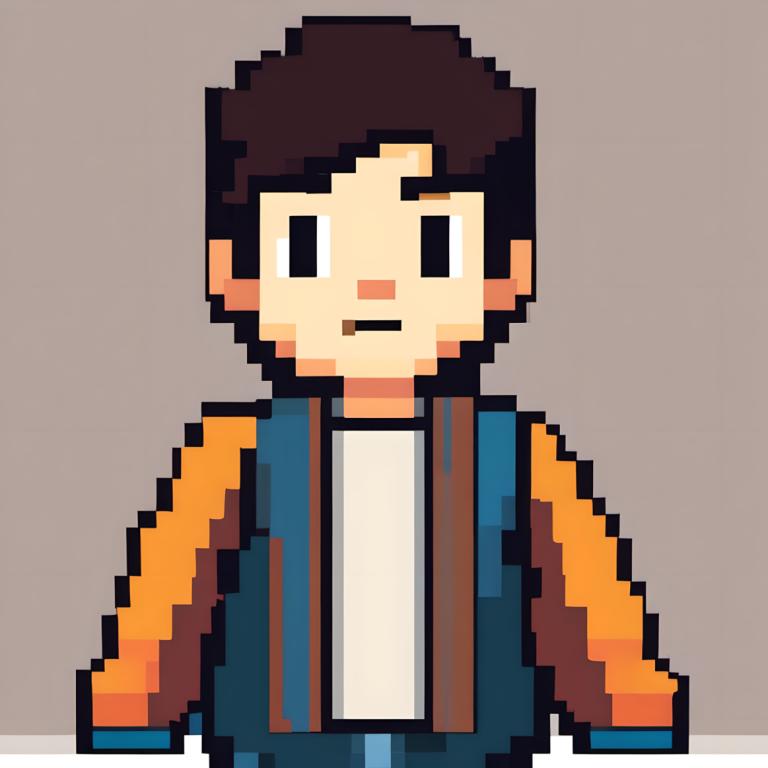 Pixel art,Pixel art, Personnes, garçon, 1garçon, foyer masculin, solo, fond simple, cheveux bruns, fond gris