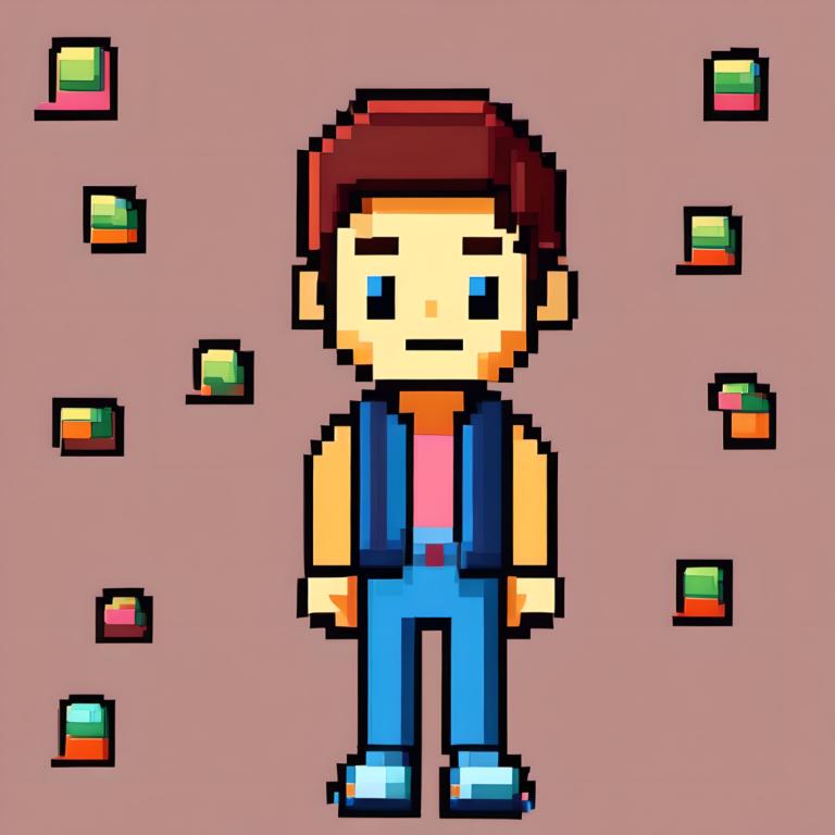 Pixel Art,Pixel Art, People, boy, 1boy, male focus, solo, brown hair, brown background, vest