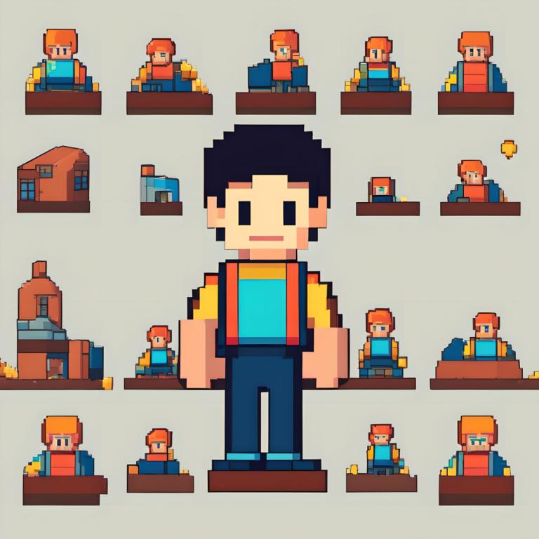 Pixel Art,Pixel Art, People, boy, shirt, 1boy, black hair, male focus, black eyes, grey background, standing