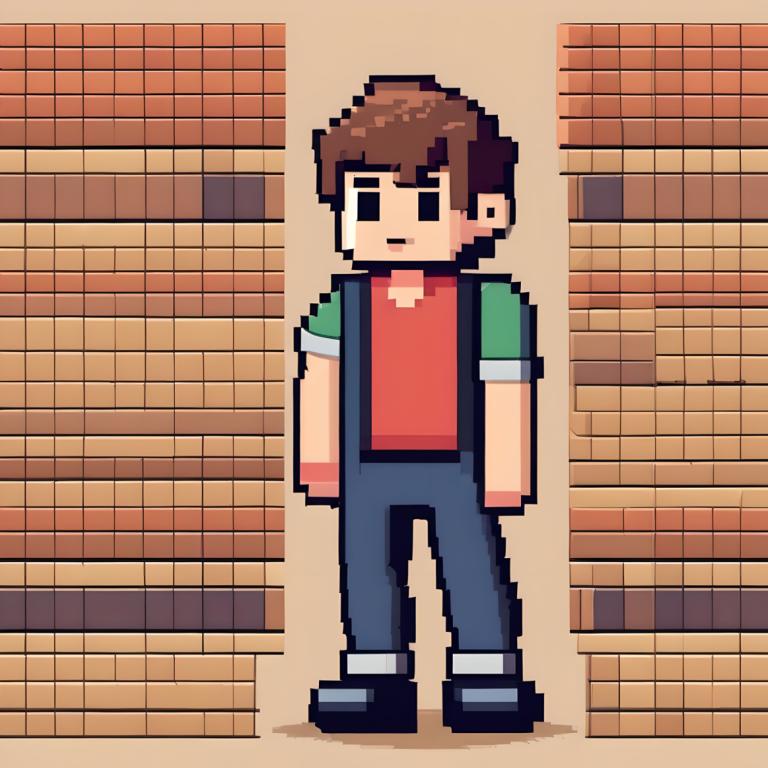 Pixel Art,Pixel Art, People, boy, brown hair, 1boy, solo, male focus, shirt, red shirt, standing