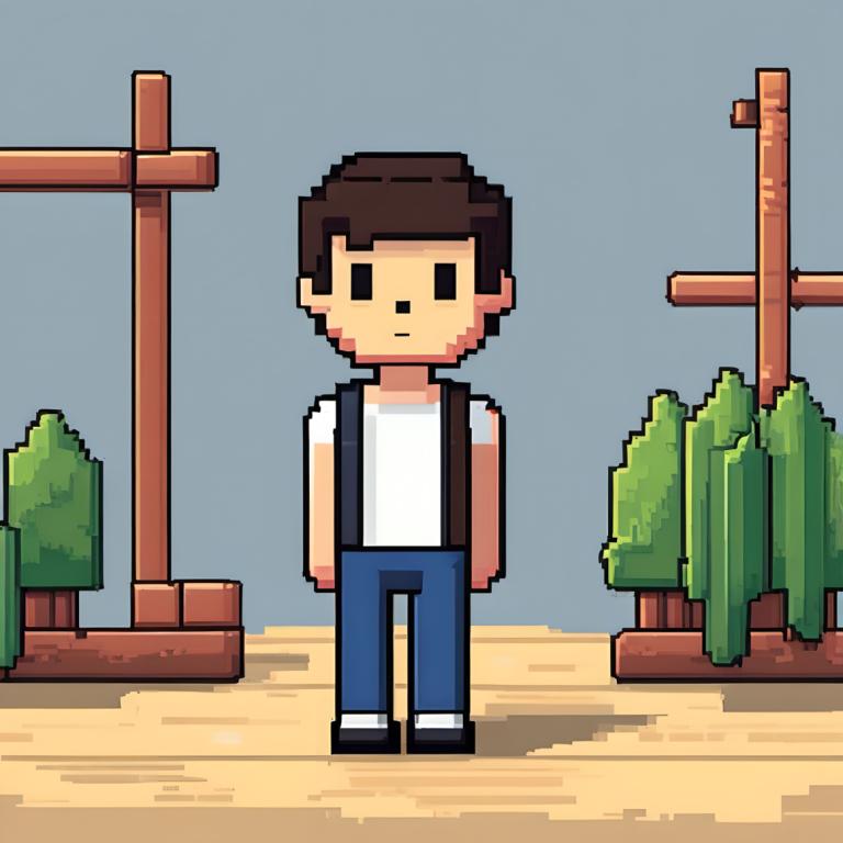 Pixel Art,Pixel Art, People, boy, solo, 1boy, male focus, shirt, brown hair, white shirt, pants